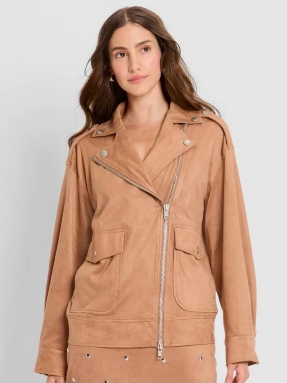 Future Collective Womens Suede Relaxed Moto Jacket Long Sleeve Relaxed Fit M NWT